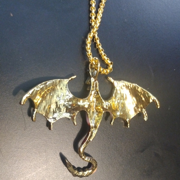 Dragon Pendant Necklace with Red, Pink and Gold Accents - Picture 3 of 9